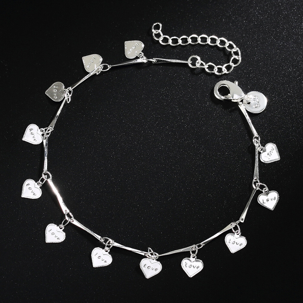 Womens 925 Sterling Silver Heart Love Fashion Foot Chain Ankle Bracelet #AB20