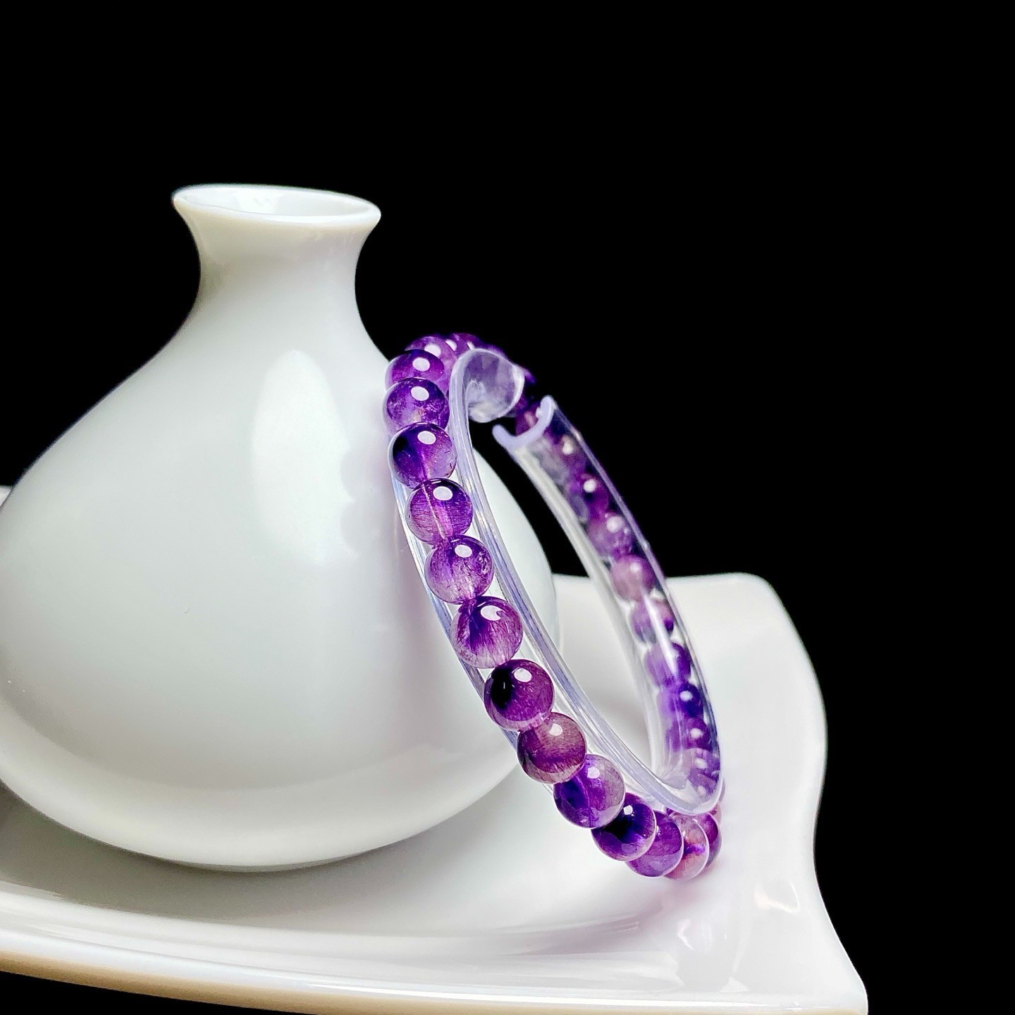 6.9mm Natural Purple Rutilated Super 7 Quartz Crystal Bracelet