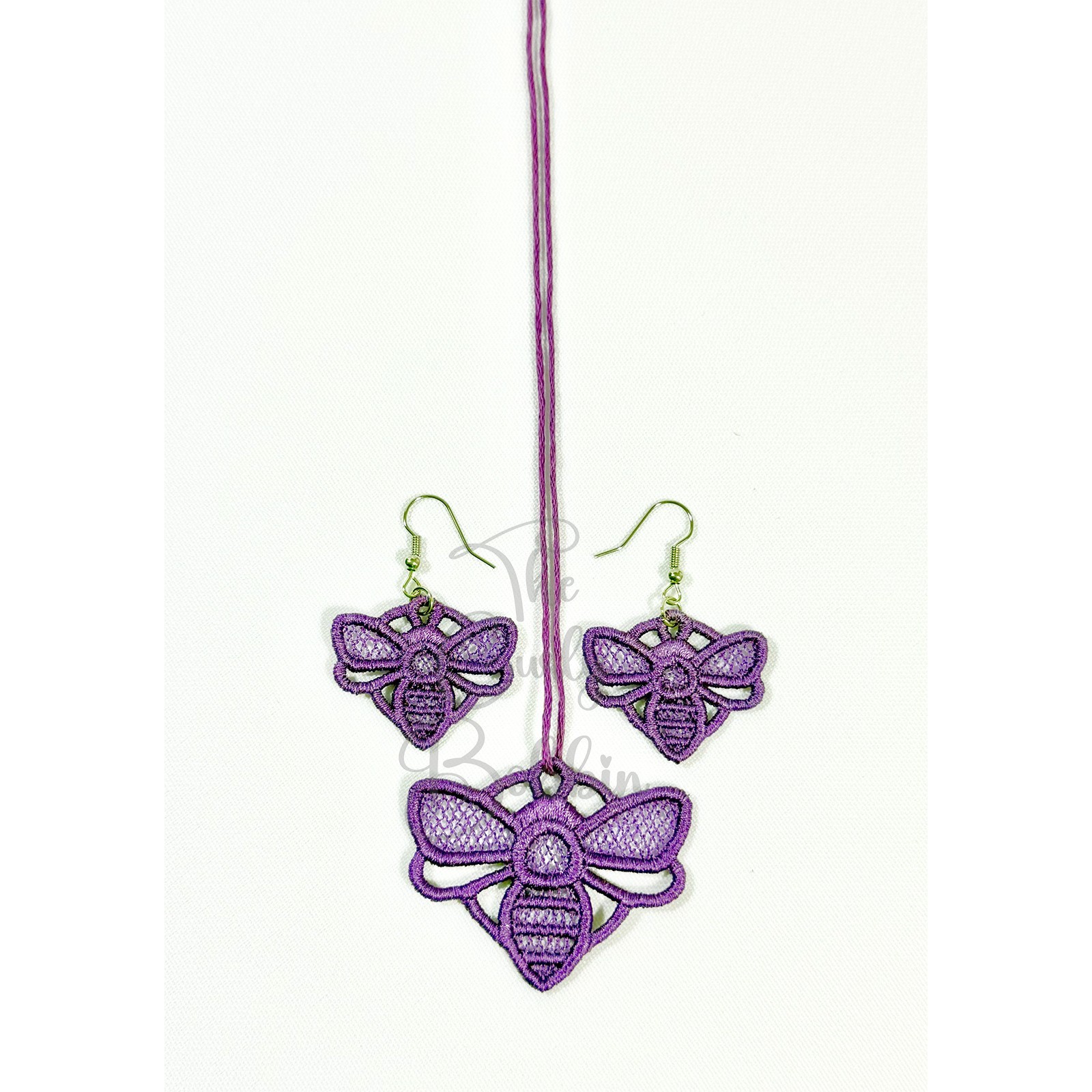 Embroidered Lace Bumblebee Silver Hook Earrings and Charm Birthday Bundle Gift