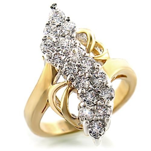 Women’s Ring, Clear CZ, 14K Gold & Rhodium Plated, Brass, Cluster, Sparkling