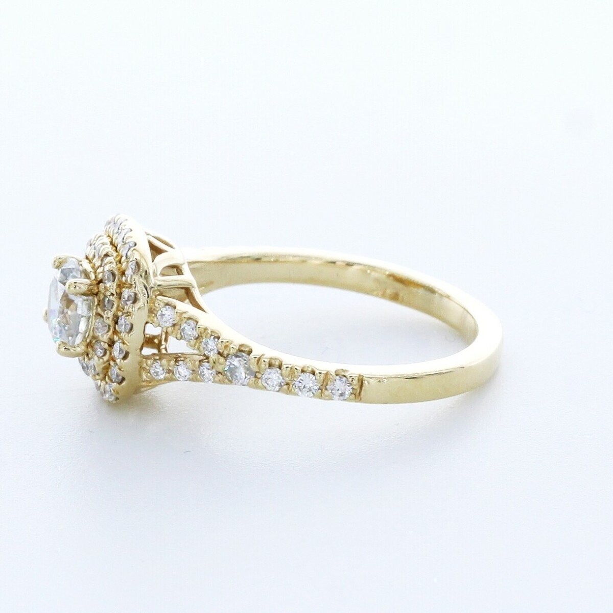 1.0 CTW Natural Diamond F/SI1 Round Cut 14K Yellow Gold 4-Prong Halo Accent Ring