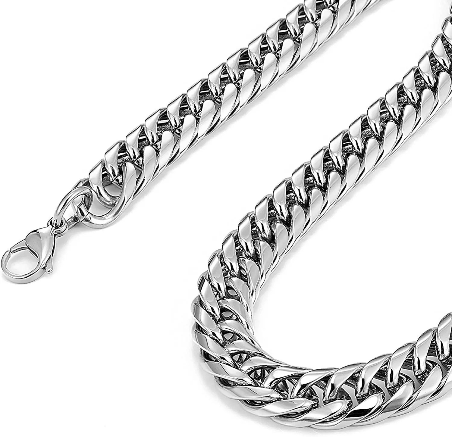 Mens Cuban Link Chain Necklace Stainless Steel 8-14mm Hip Hop Punk Jewelry