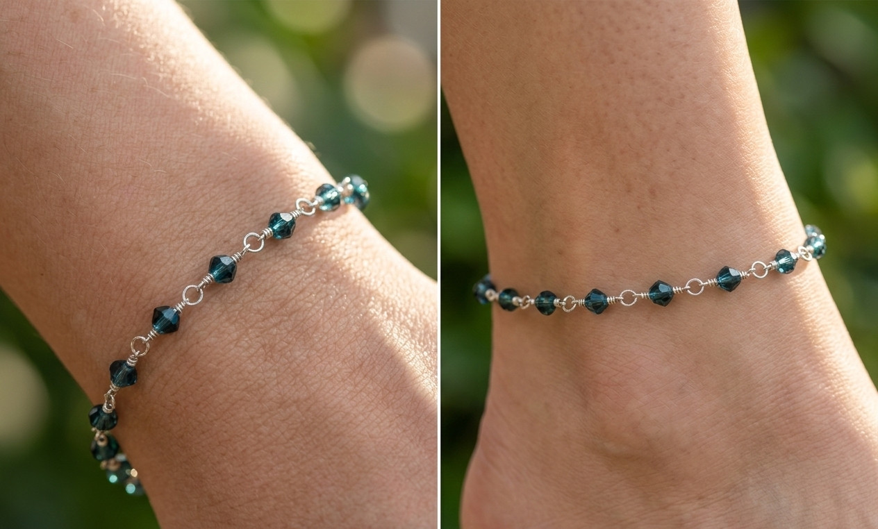 Chic Black Bead Boho Bracelet | Silver Tone Brass Chain Designer Bracelet