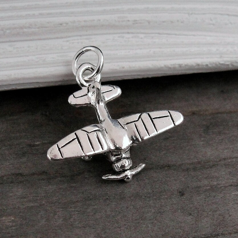 Silver Biplane Charm – 3D Piper Cub Pendant – Airplane Charm – Aircraft Charm