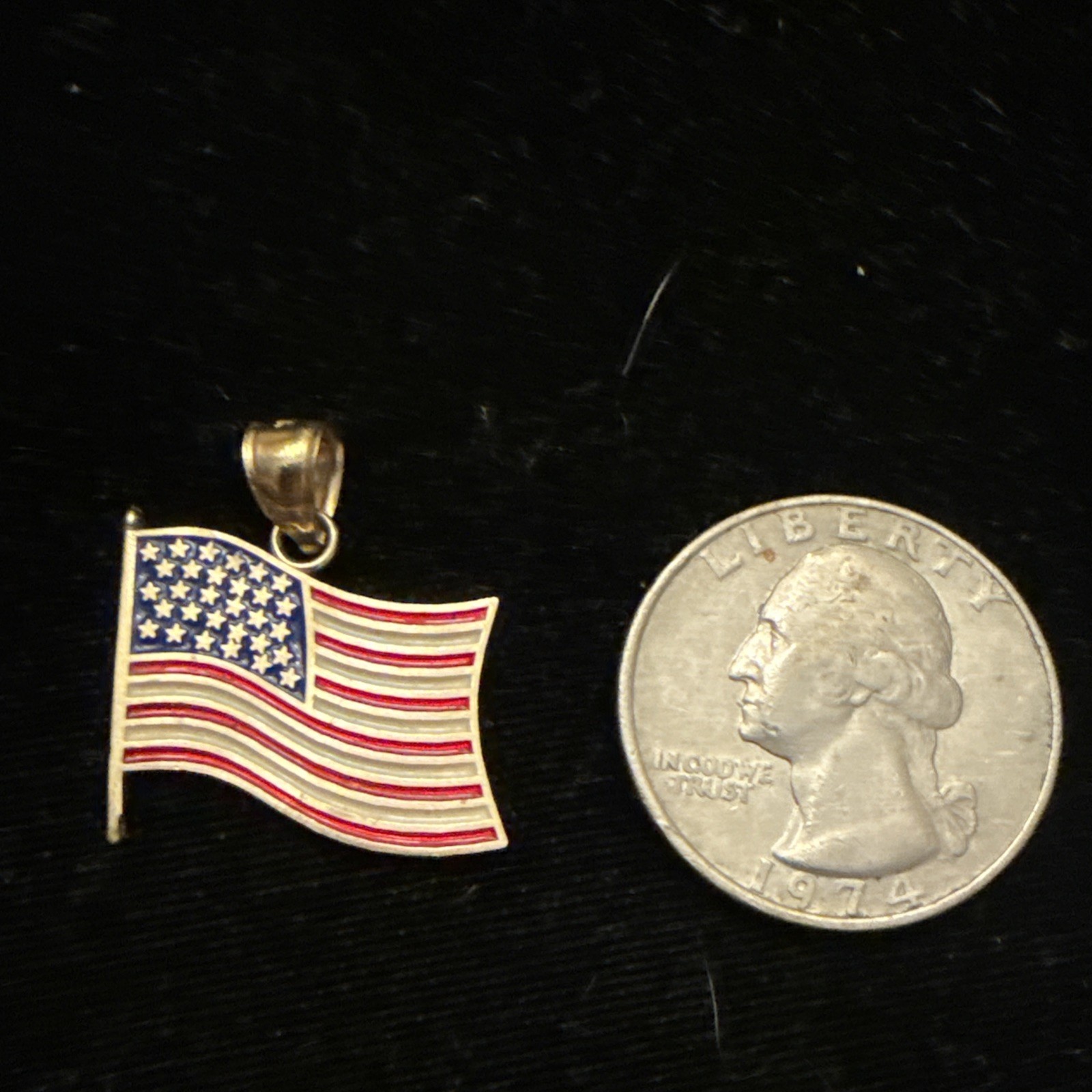 14K Solid Gold American Flag Charm 2.4 Grams, Vintage NOS Patriotic Jewelry