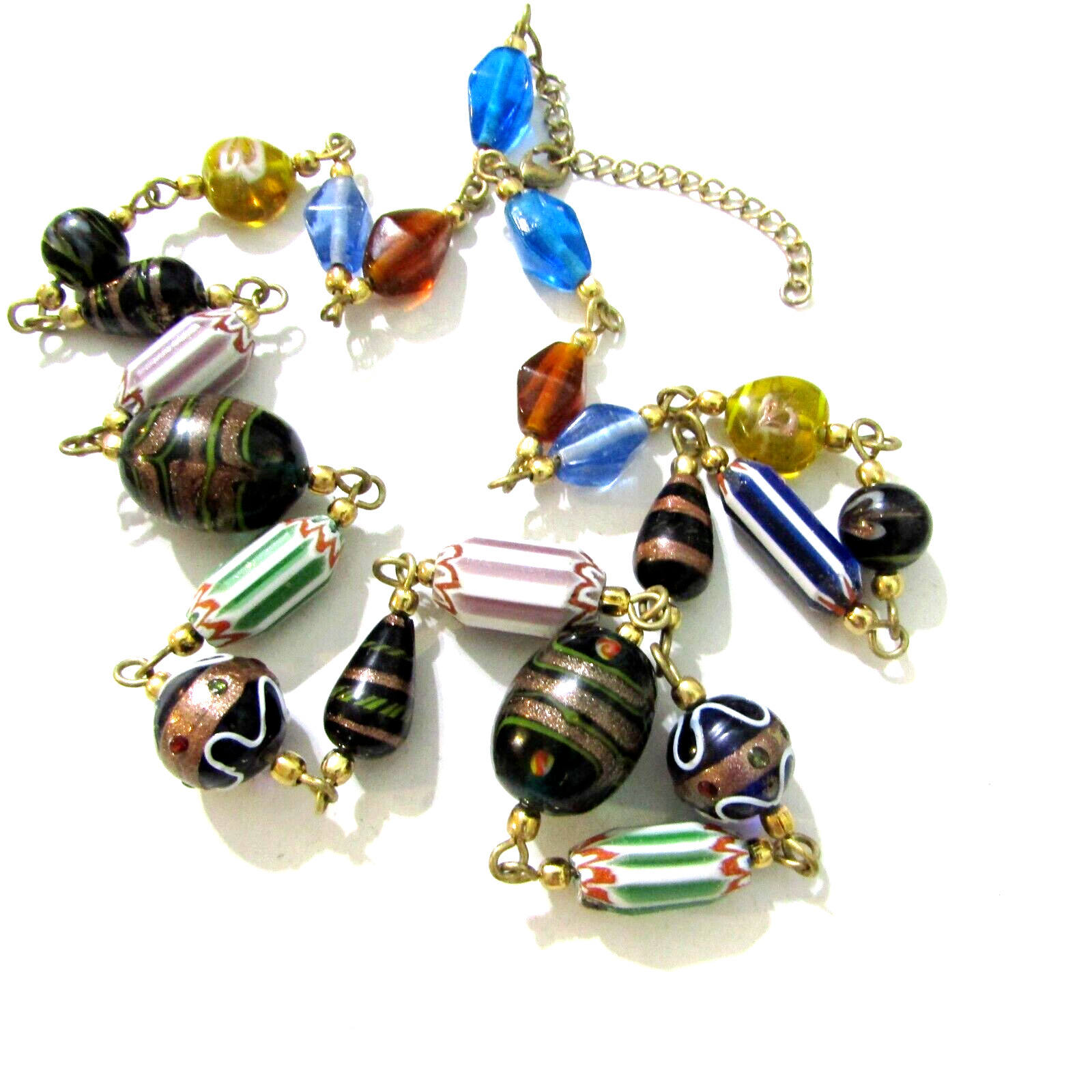 Vintage Venetian Murano Somerso Glass Bead Necklace 12-20 mm 32-35 inches
