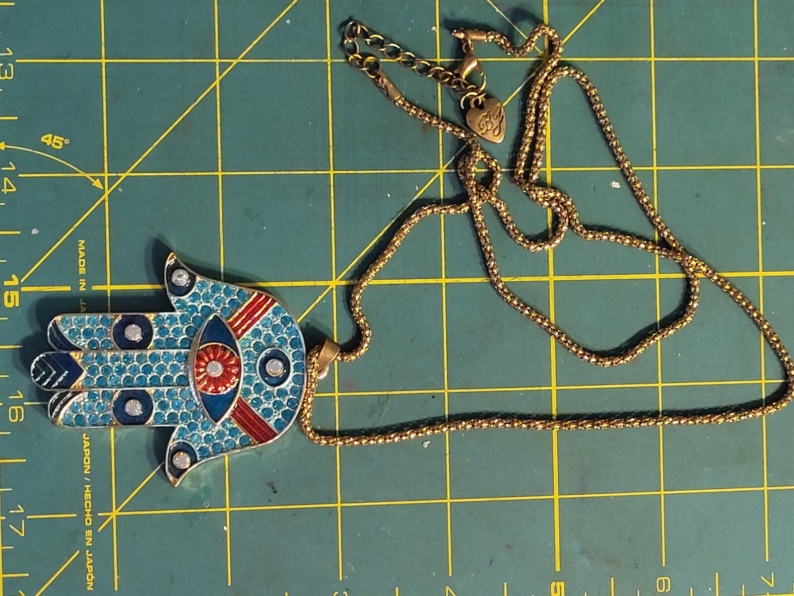 Betsy Johnson sparkly multi-colored Hamsa Hand of Fatima necklace evil eye