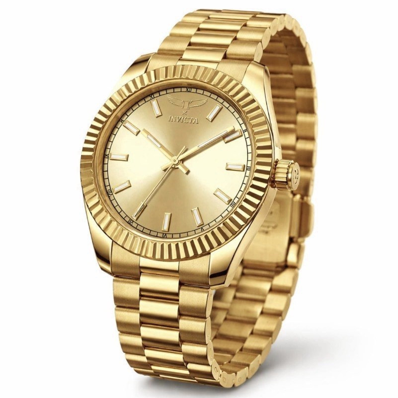 🔥Invicta Specialty I Men’s Quartz Watch 40mm Gold Dial Steel Bracelet Fluted