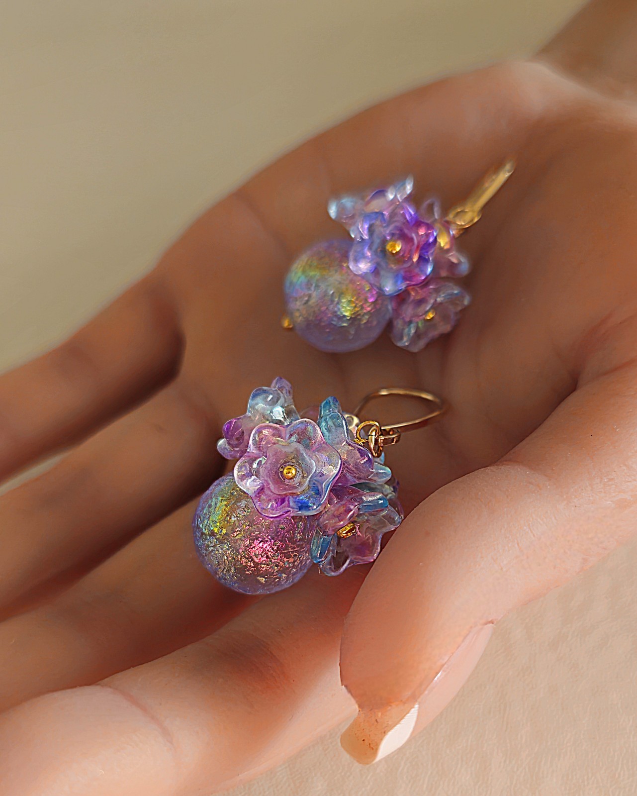 Purple & Blue Iridescent Floral Earrings | 14K | Botanical | Handmade | Spring