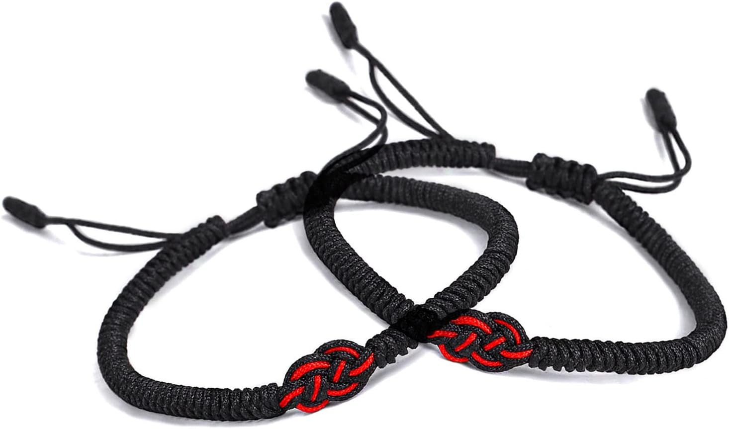 2 Pcs Braided Couple Bracelets Black Red String Knot Adjustable BFF Jewelry