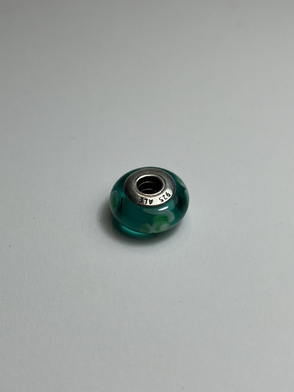 Pandora Authentic Teal Green Murano Glass Charm Sterling Silver Core ALE
