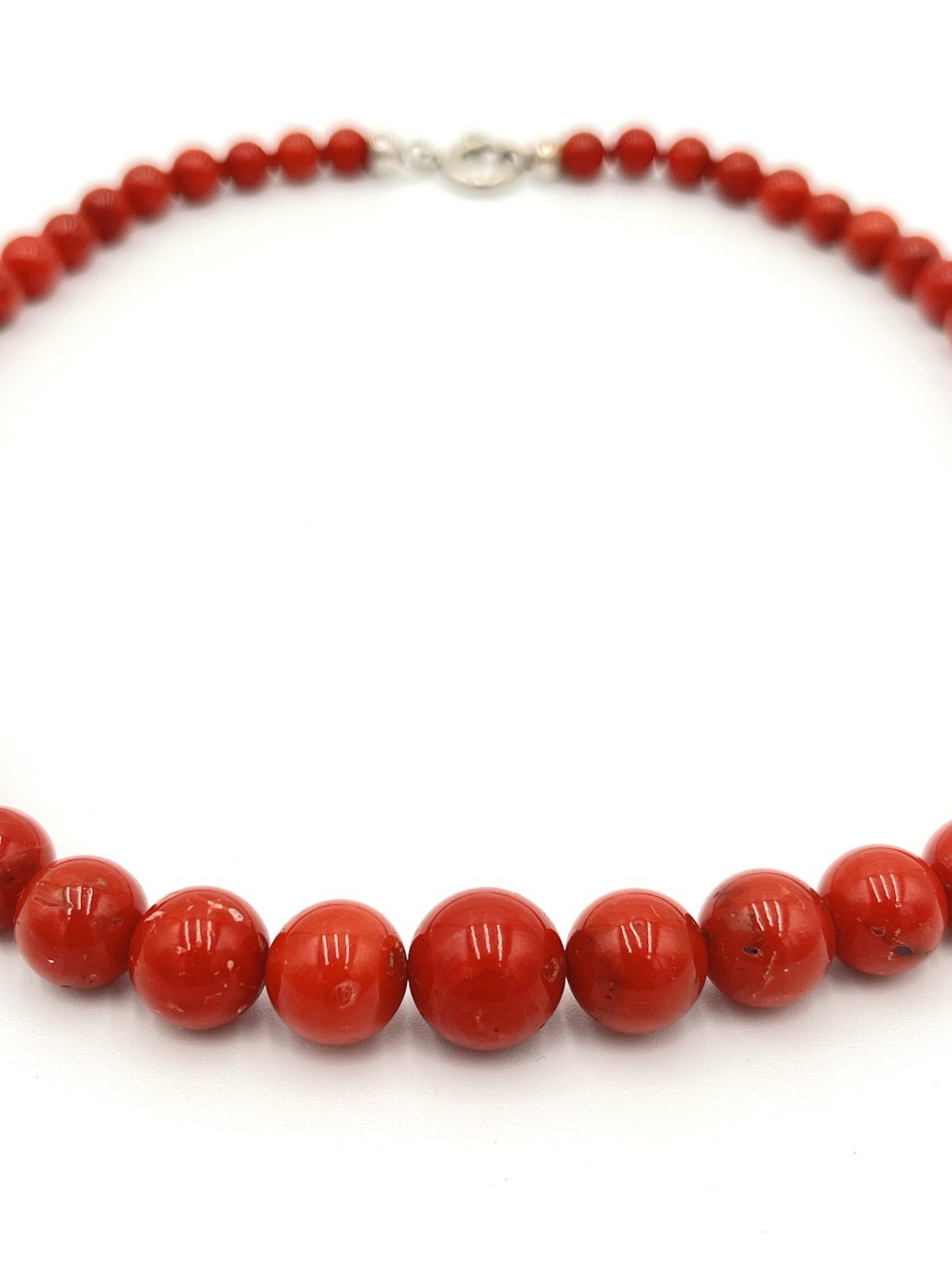 Natural Mediterranean Red Coral Necklace 7-12mm Silver Clasp – 47cm