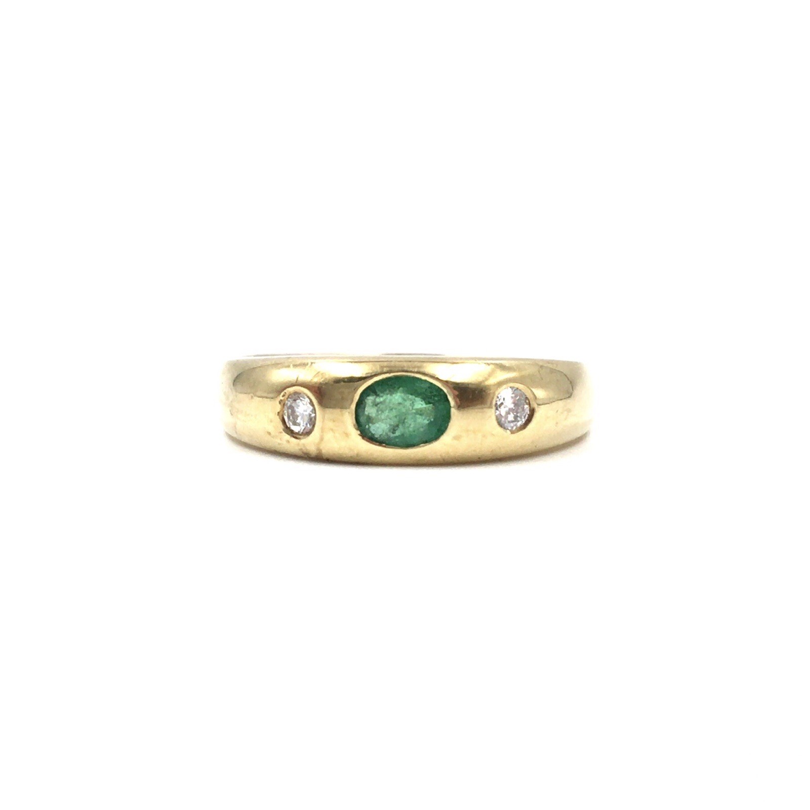 14kt yellow gold band ring emerald 0.14ct diamonds 585 gold jewelry 17.8mm / 56