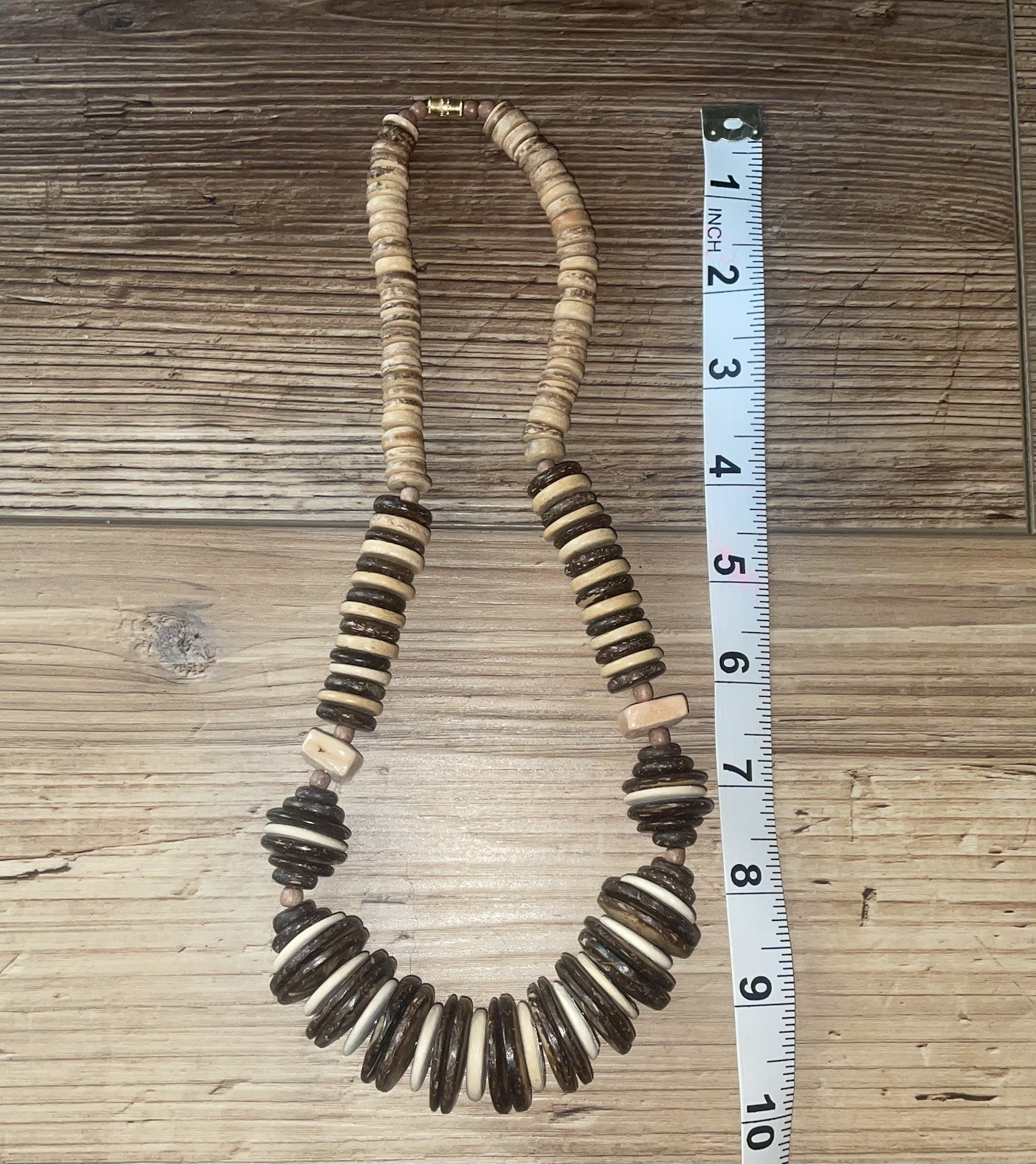 Dark Brown And Tan Disc Bead Necklace