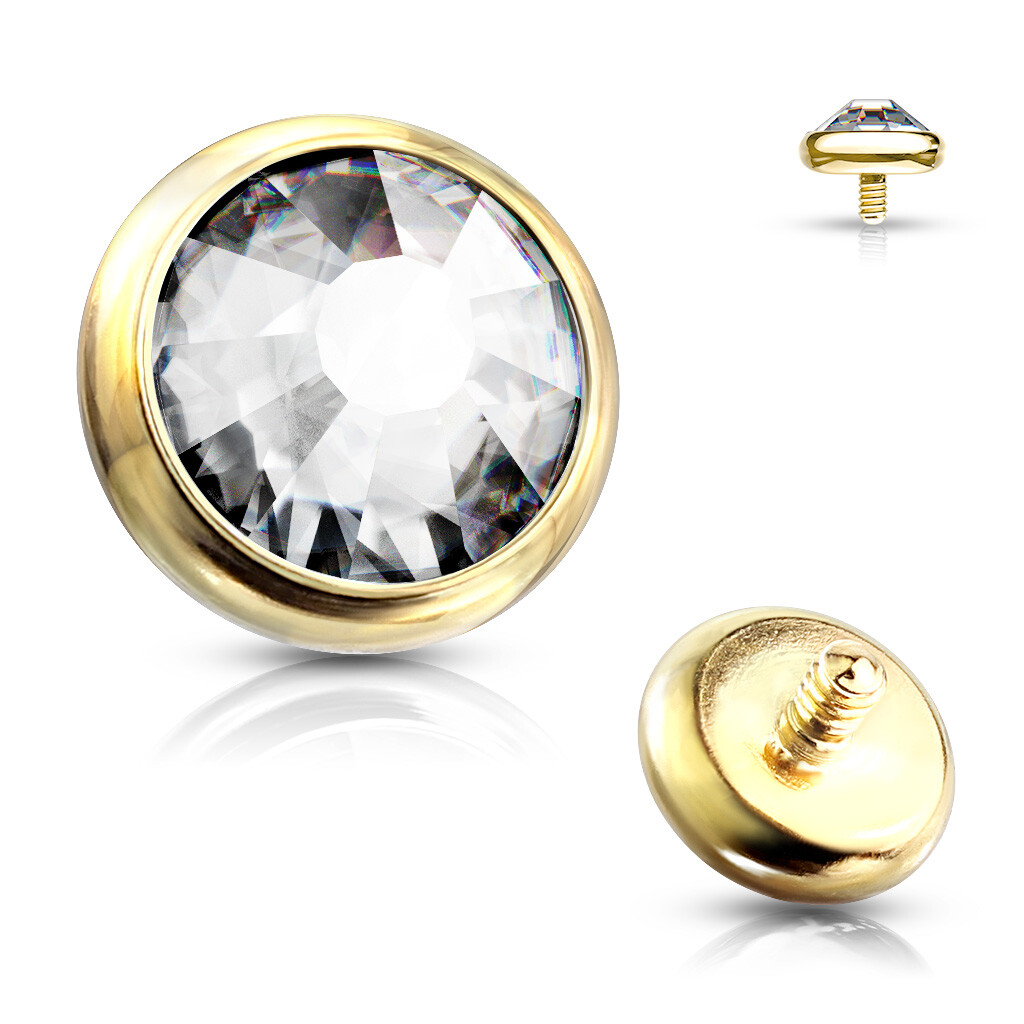 1 Pc 14G Surgical Steel Internal Threaded Flat Gem Bezel Set Dermal Anchor Top