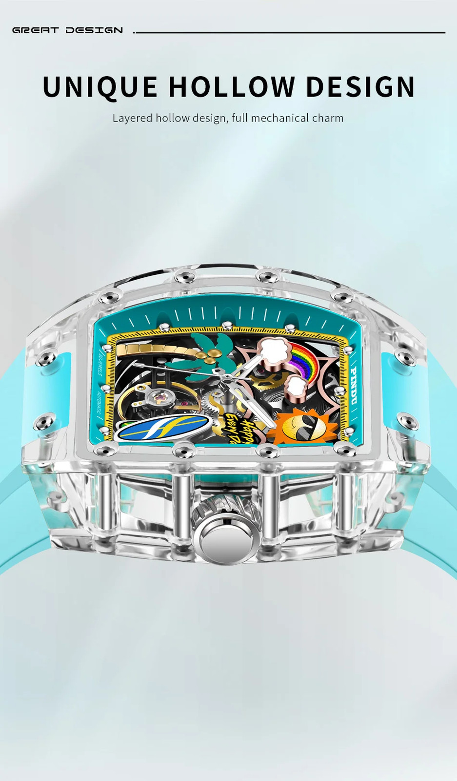 Unique Dial Men’s Mechanical Watch Summer Beach Glow Waterproof Silicone