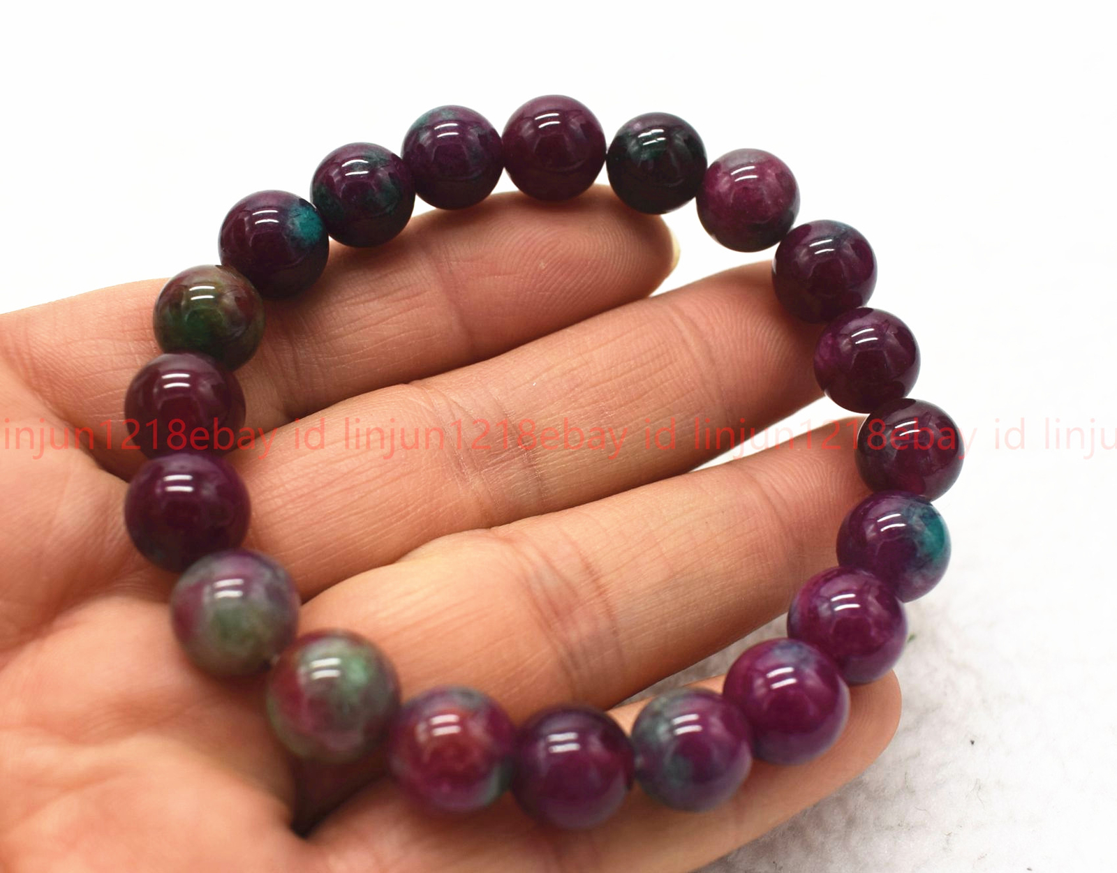 Pretty Natural 6/8/10/12/14mm Red Green Zoisite Gems Round Beads Bracelet 7.5in