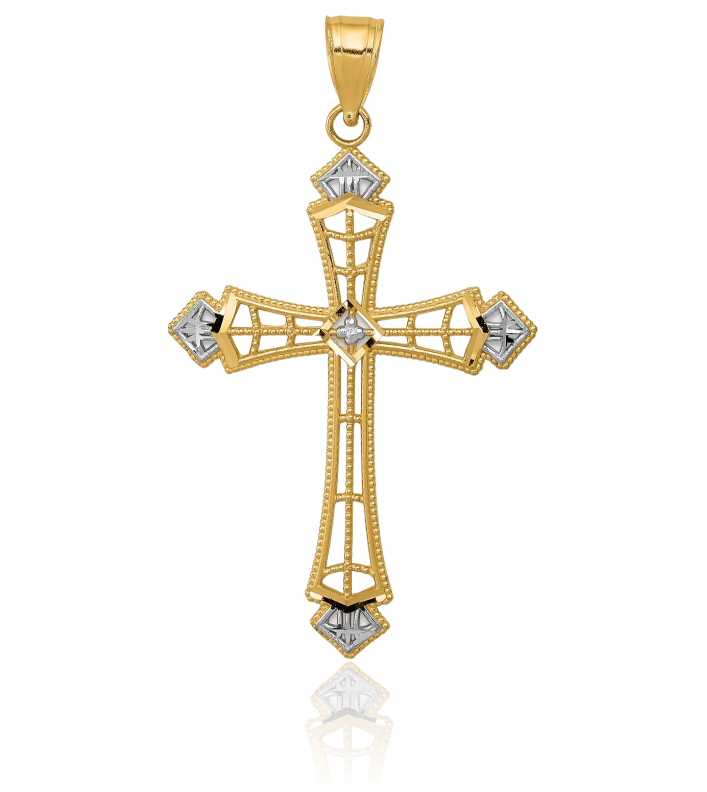 14K Solid Yellow Gold Filigree Extra Large Cross Pendant Necklace 41.55mm 1-5/8