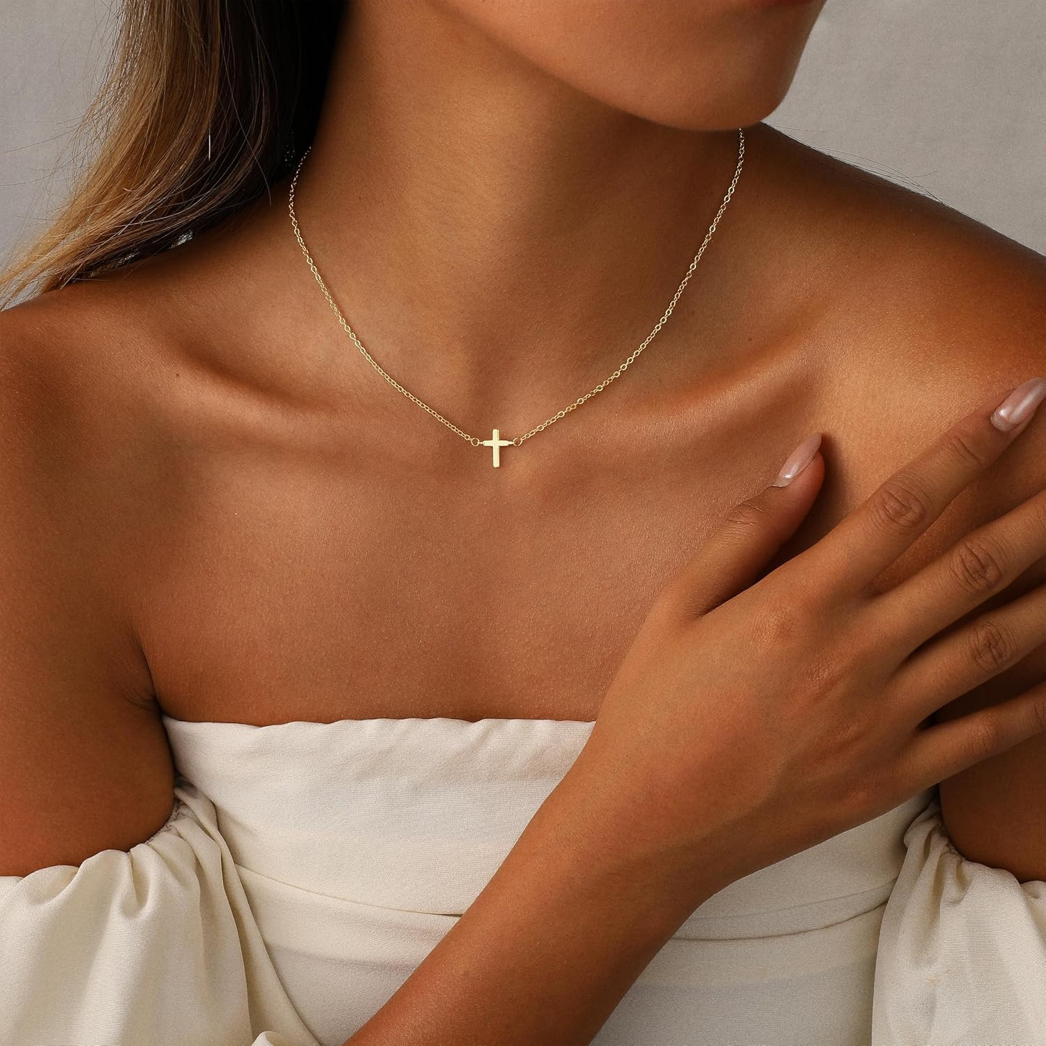 Cross Necklace for Women 14K Gold Silver Plated Sideways Cross Necklace Set Dain