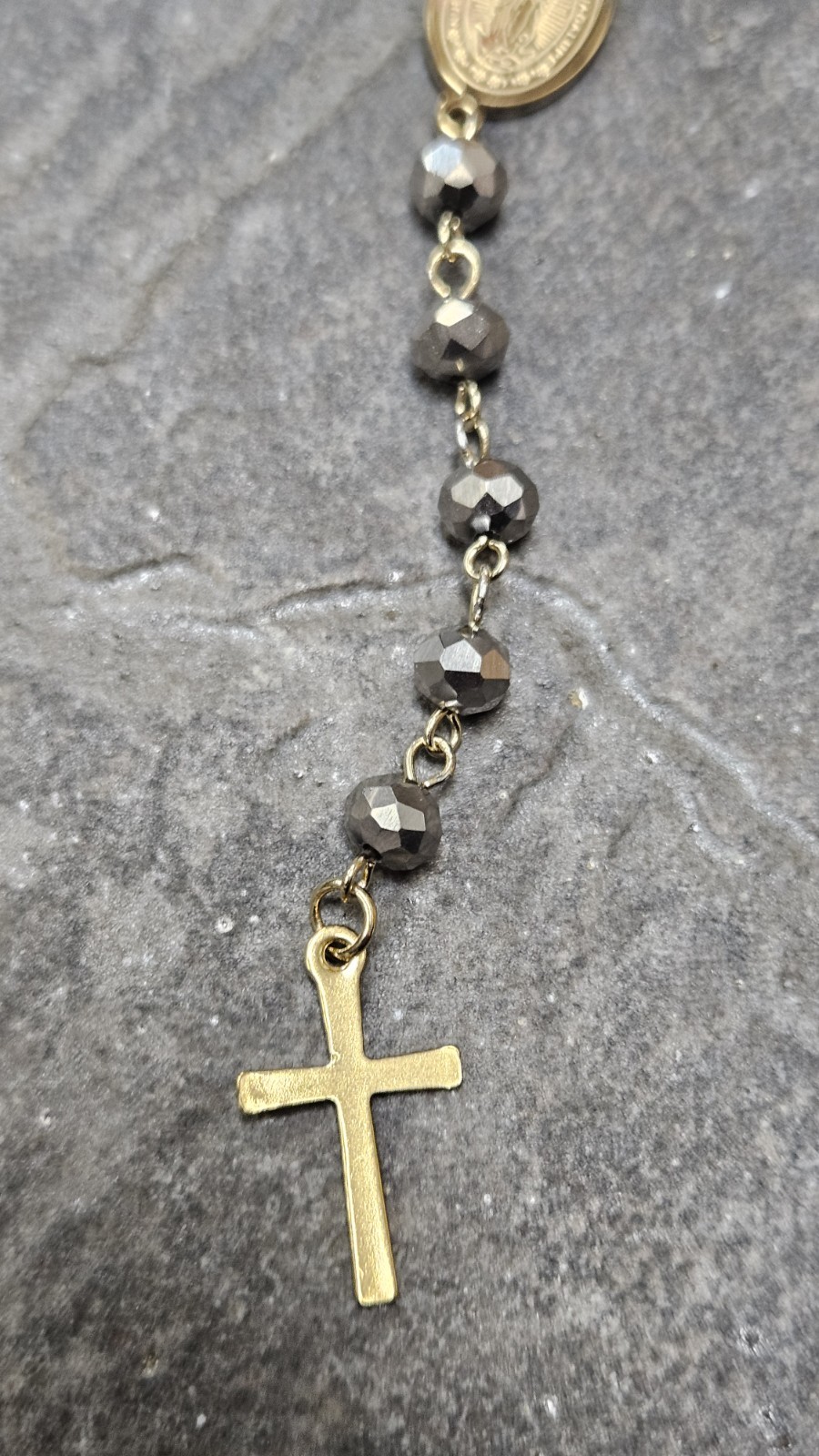NIP Rosary Style Miraculous Medal Beaded Bracelet in Stainless Steel