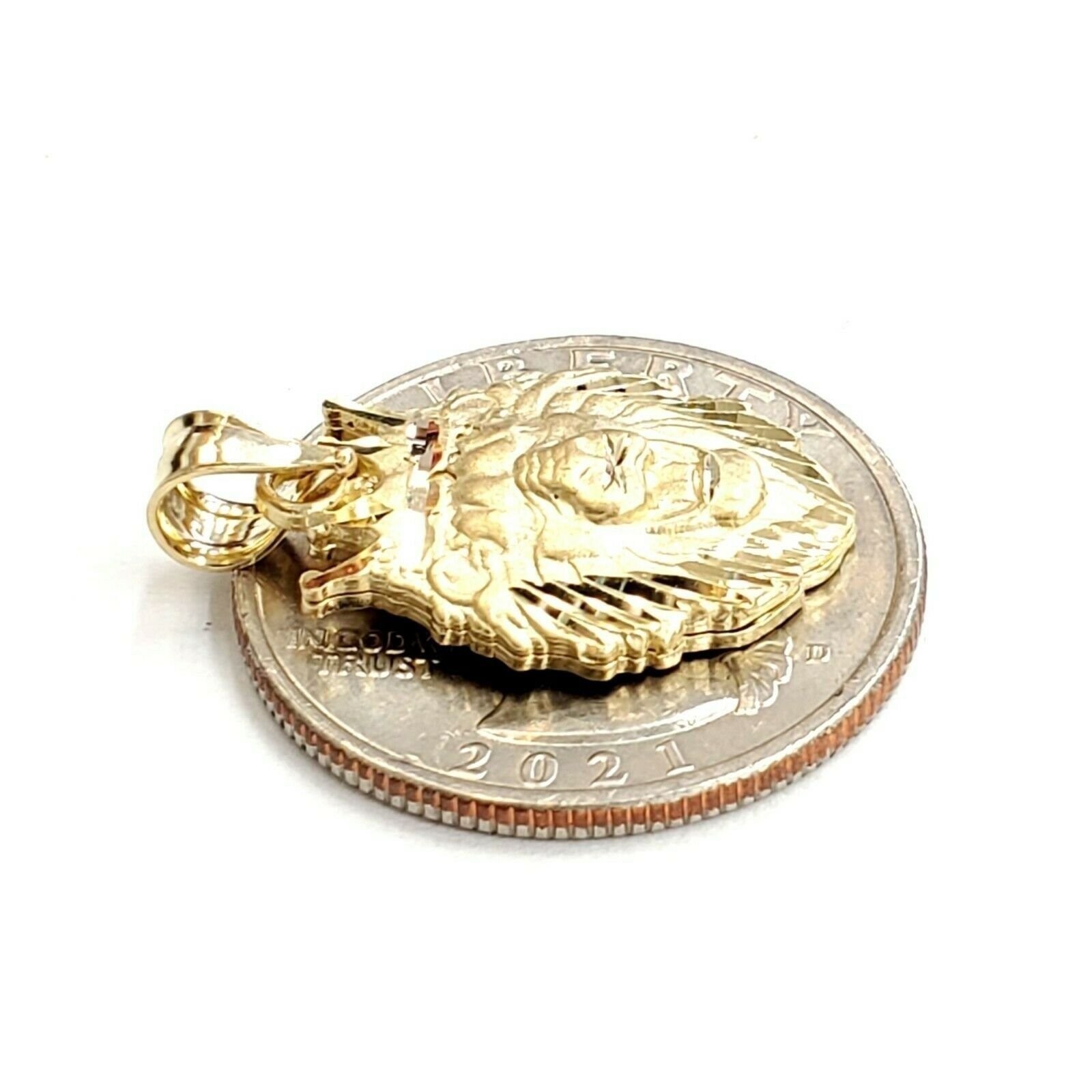 New 14k yellow Gold lion head face with crown Leo Pendant charm fine gift 2.4g