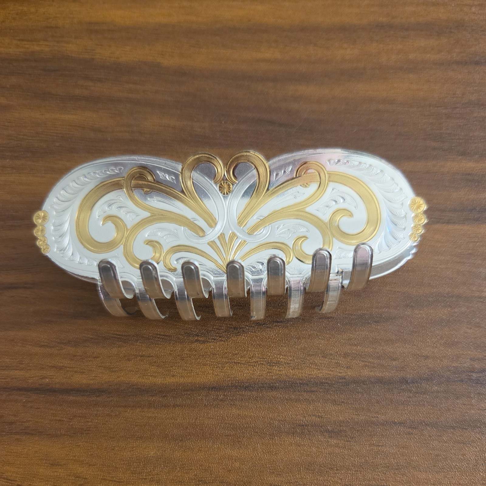 Western Style Large Hair clip Two Tone Gold over Silver Metal Claw Clip Rodeo