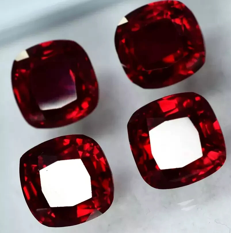 40 Ct+ 4 Pcs Natural Certified Myanmar Burma Red Ruby Cushion Loose Gemstone