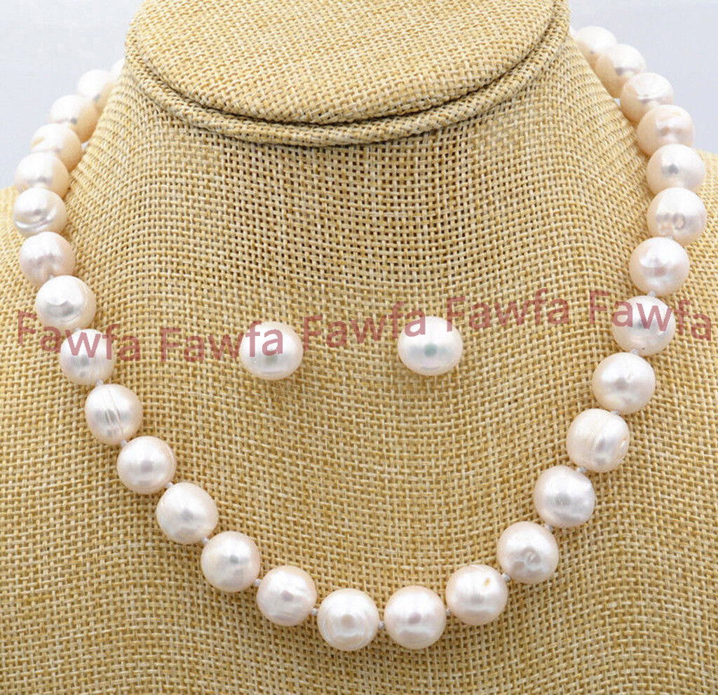 9-10mm Natural White Akoya freshwater Cultured Pearl Necklace Earring set 18″