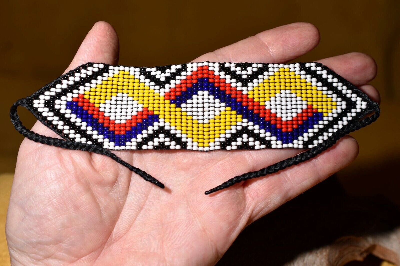 South American Glass Seed Bead Loom Work Ceremony Bracelet, Colombian Beadwork
