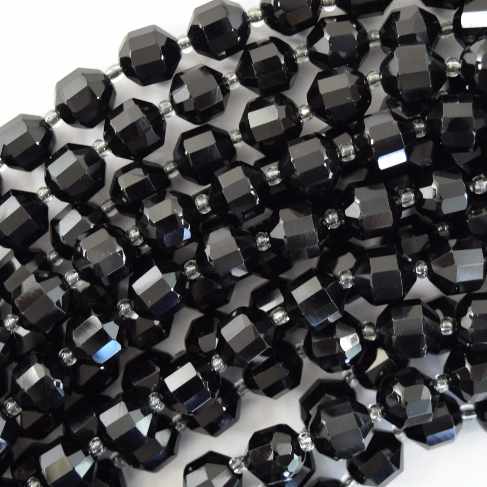 AA 10mm black onyx prism double point cut faceted beads 15.5″ strand