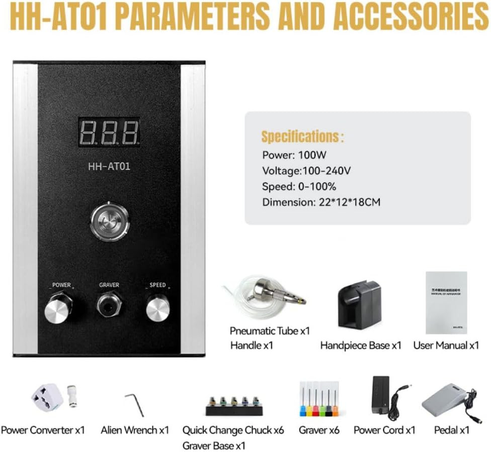 Air-Free Pneumatic Engraving Machine with Built-In Compressor for Jewelry