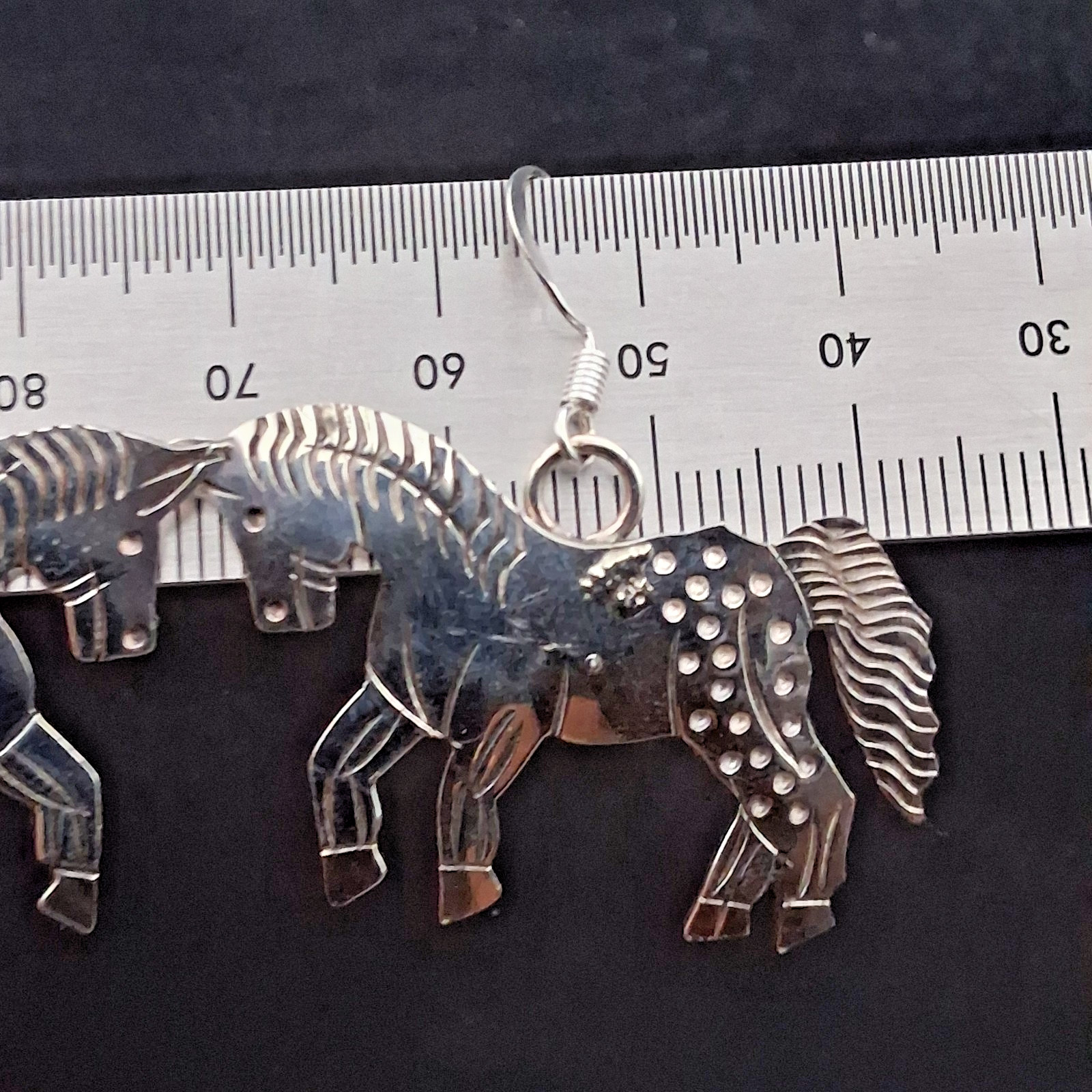 Native American Sterling Silver Horse Dangle Earrings Louise Yazzie Signed LY