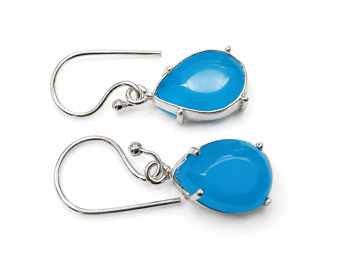 Handmade Blue Chalcedony Earrings 925 Sterling Silver Boho Gift for Women