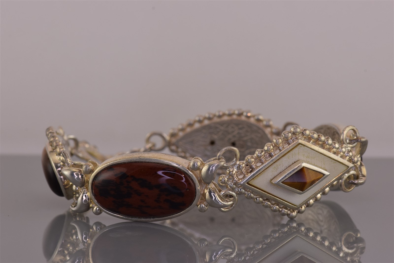 Whitney Kelley Sterling Silver Red Jasper Tiger Eye 925 Toggle 41g Bracelet 7.75