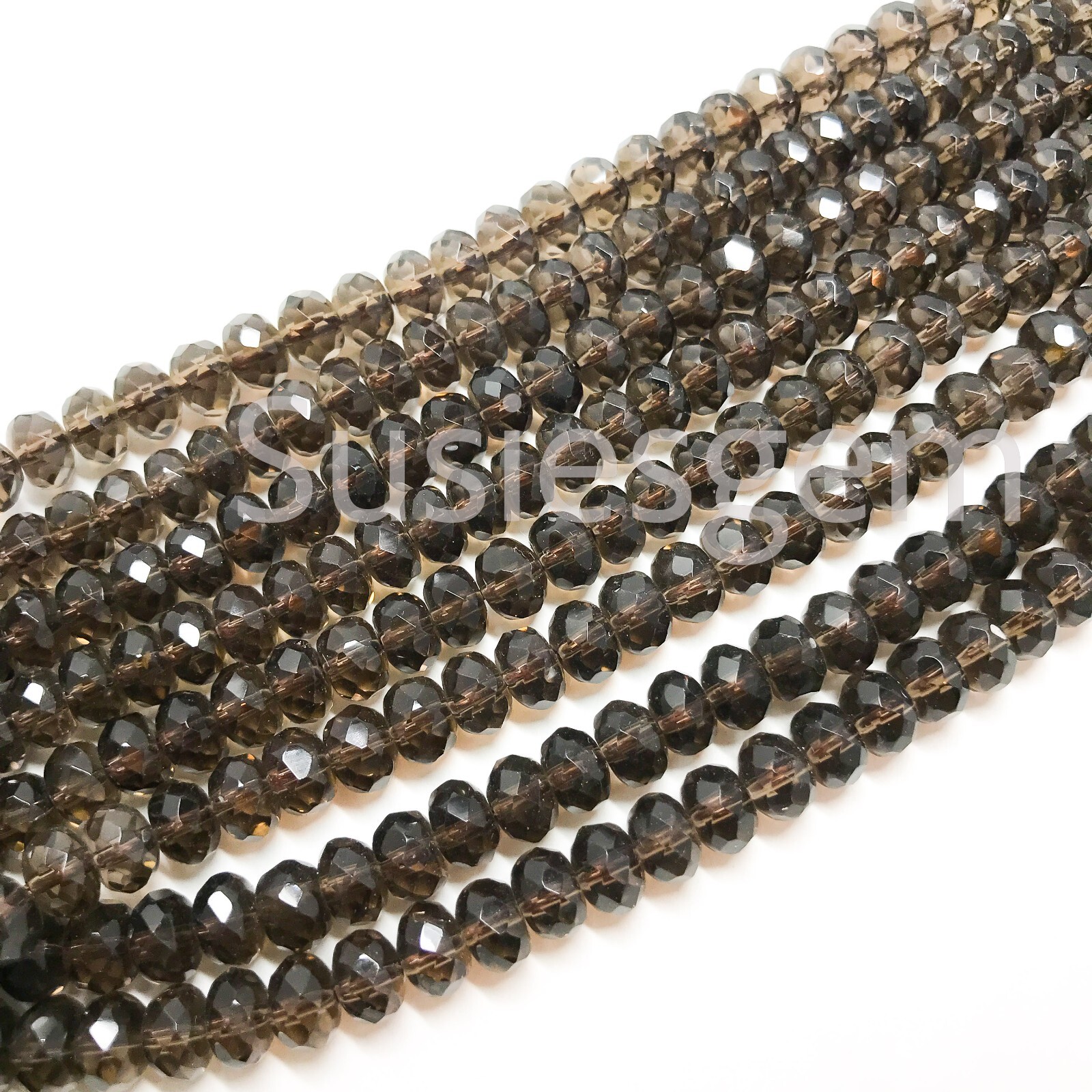 Smoky quartz faceted roundelle beads 5x8mm