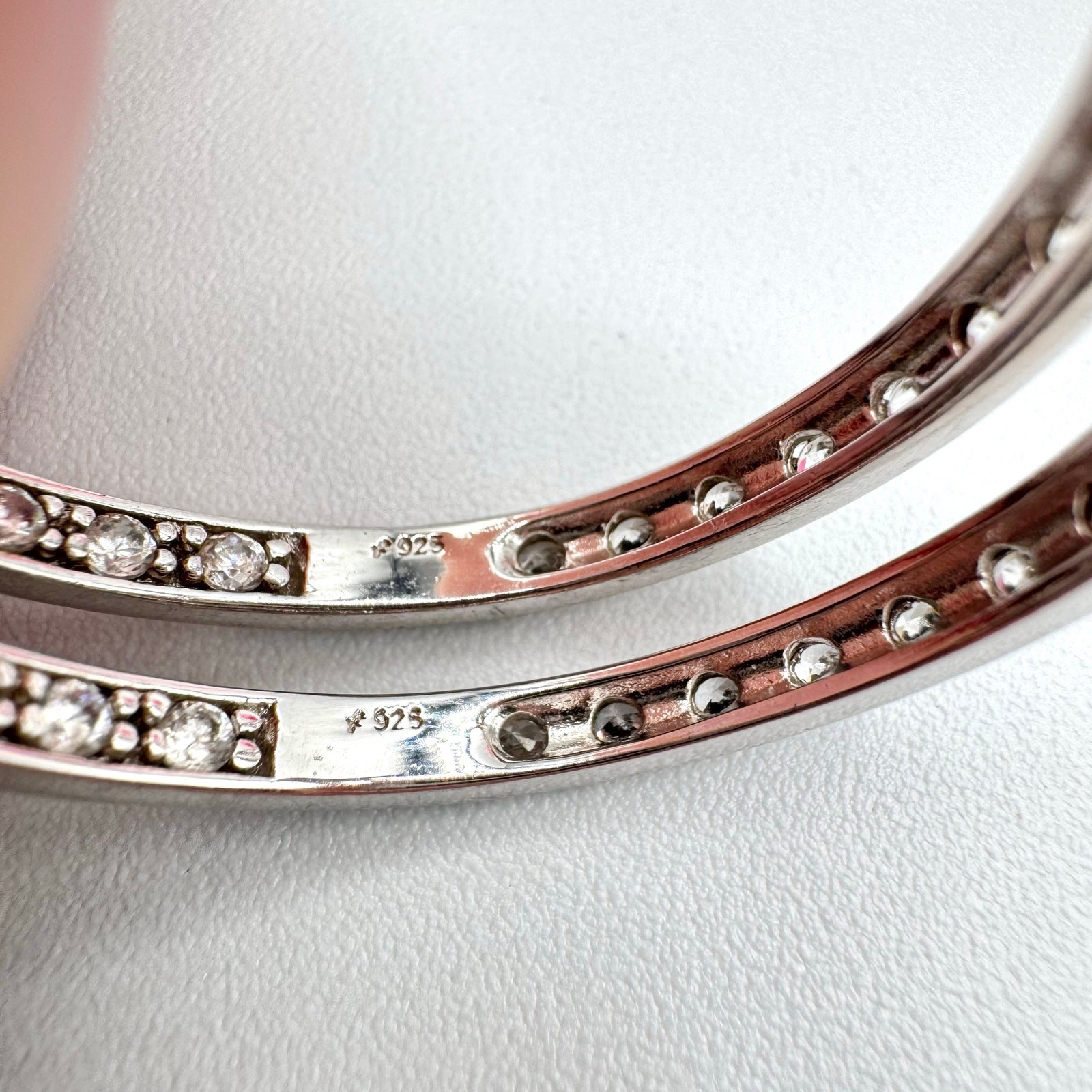 925 Sterling Silver CZ Front Back Hoop Earrings Acid Tested Signed 1 1/4” 7.36 g