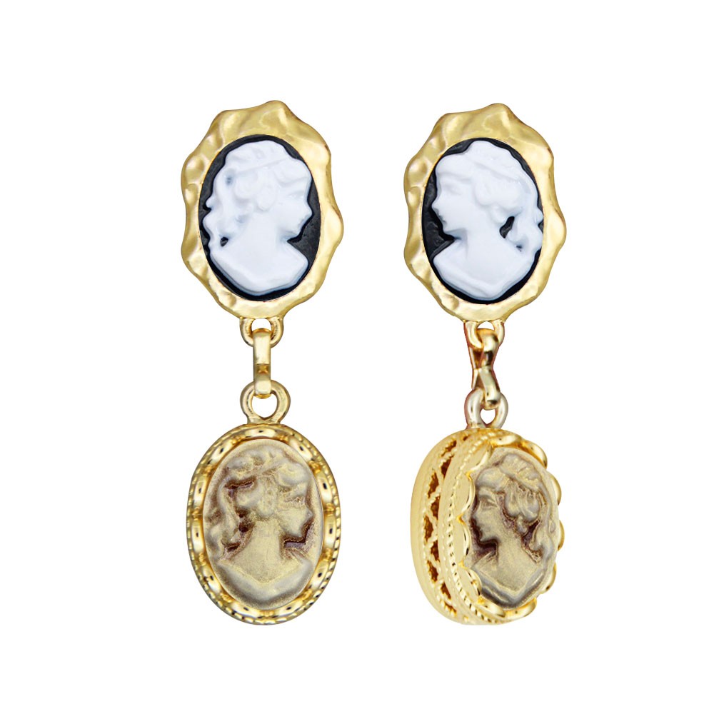 10 Pairs Vintage Style Cameo Gold Tone Earrings Lot for Women Color Options