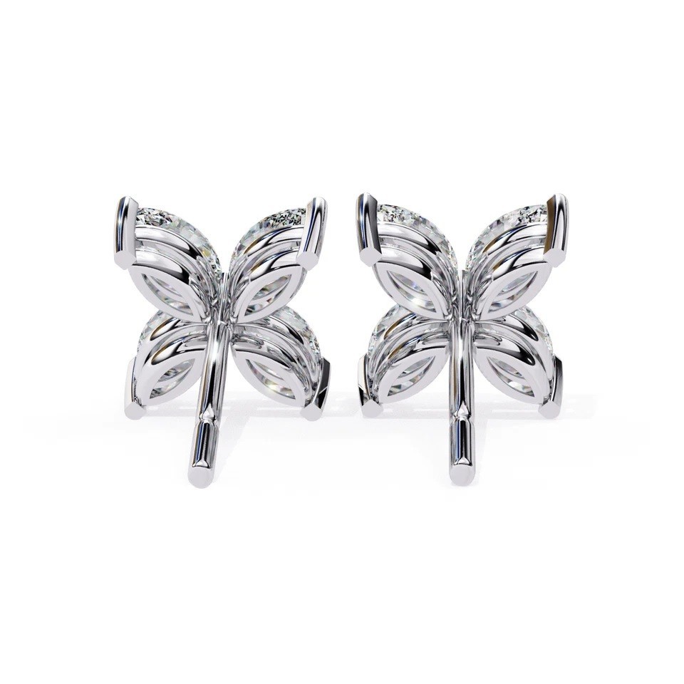 2CT Lab Grown Marquise Cut Diamond Women Stud Earrings 14K White Gold Push Back