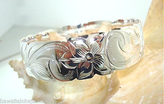 18mm Solid 925 Silver Hawaiian Heritage Long Scrolls Scalloped Cutout Bangle 7.5