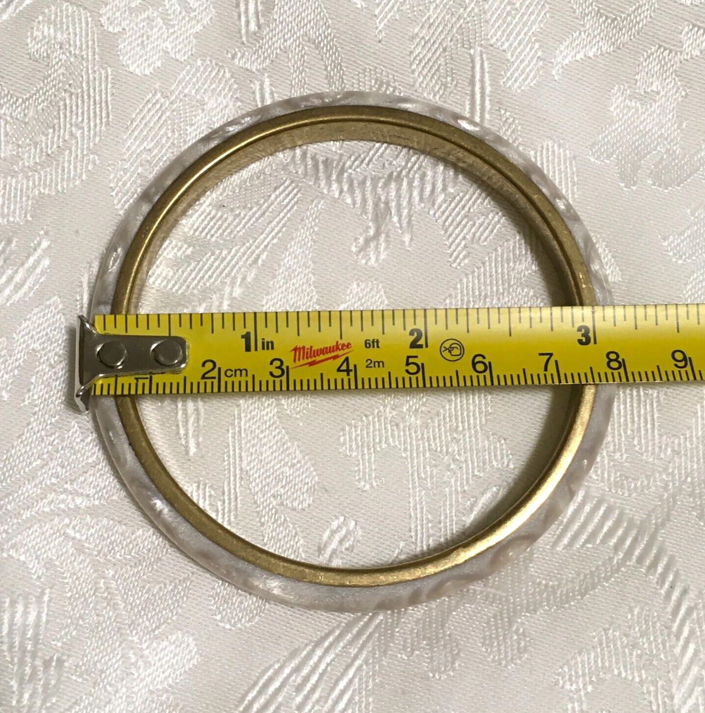 Vintage Plastic Metal Bangle Bracelet Iridescent Beige Swirl Desing Statement