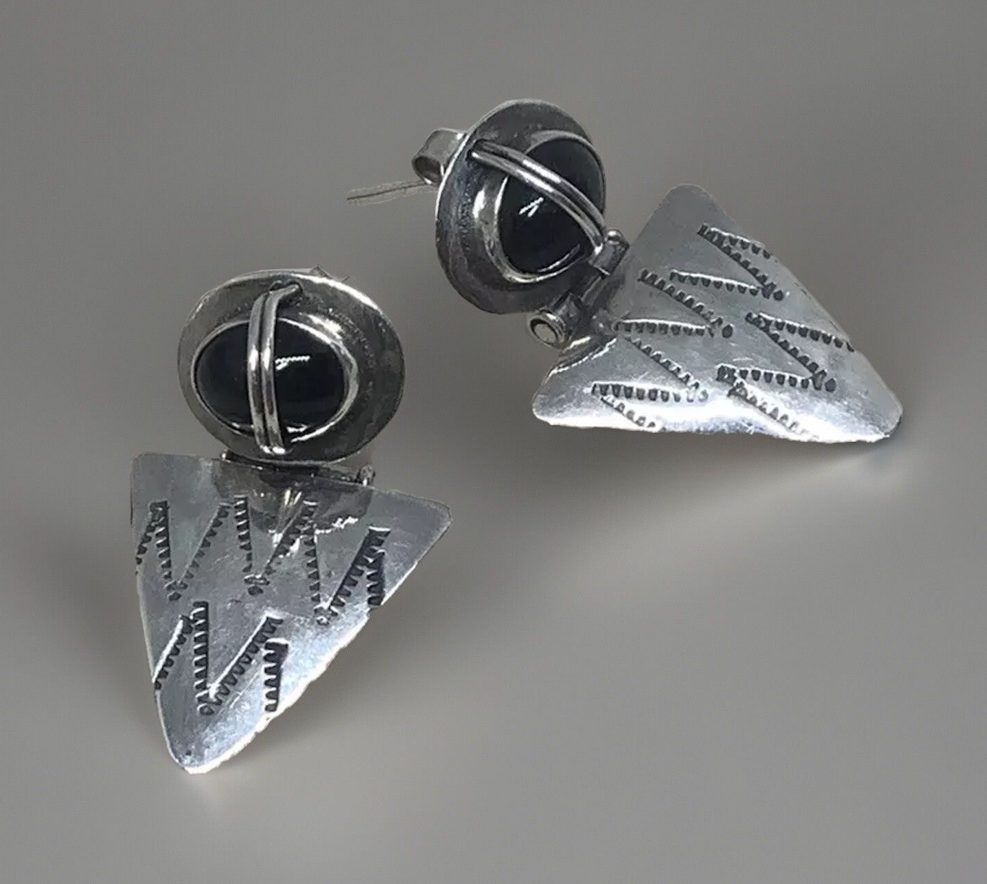 JANICE LEE RIPLEY JLR Wrapped Onyx 925 Ster Drop Zigzag Triangle Earrings 3.8g