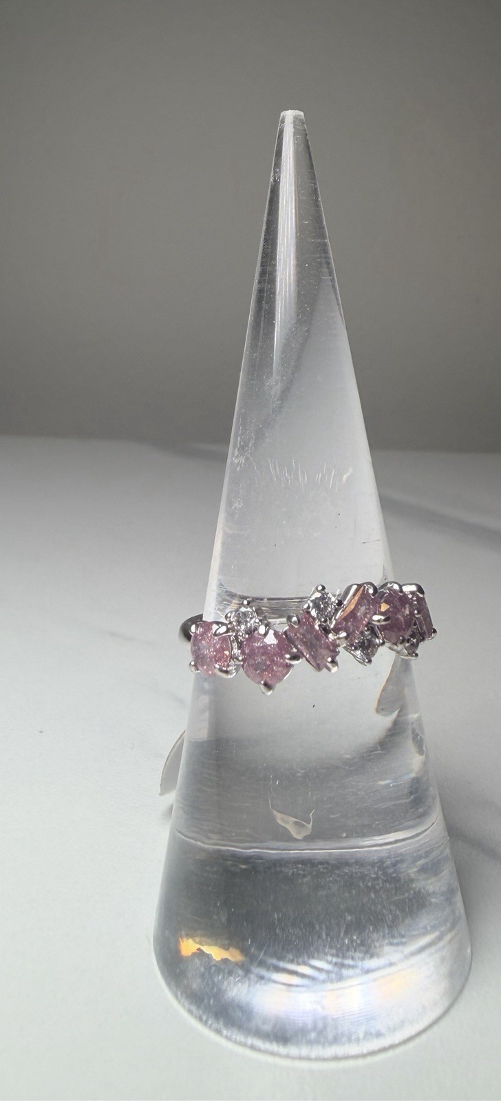 Bomb Party Lab-Created Light Plum Ice Crystal Rhodium Plating Ring 7