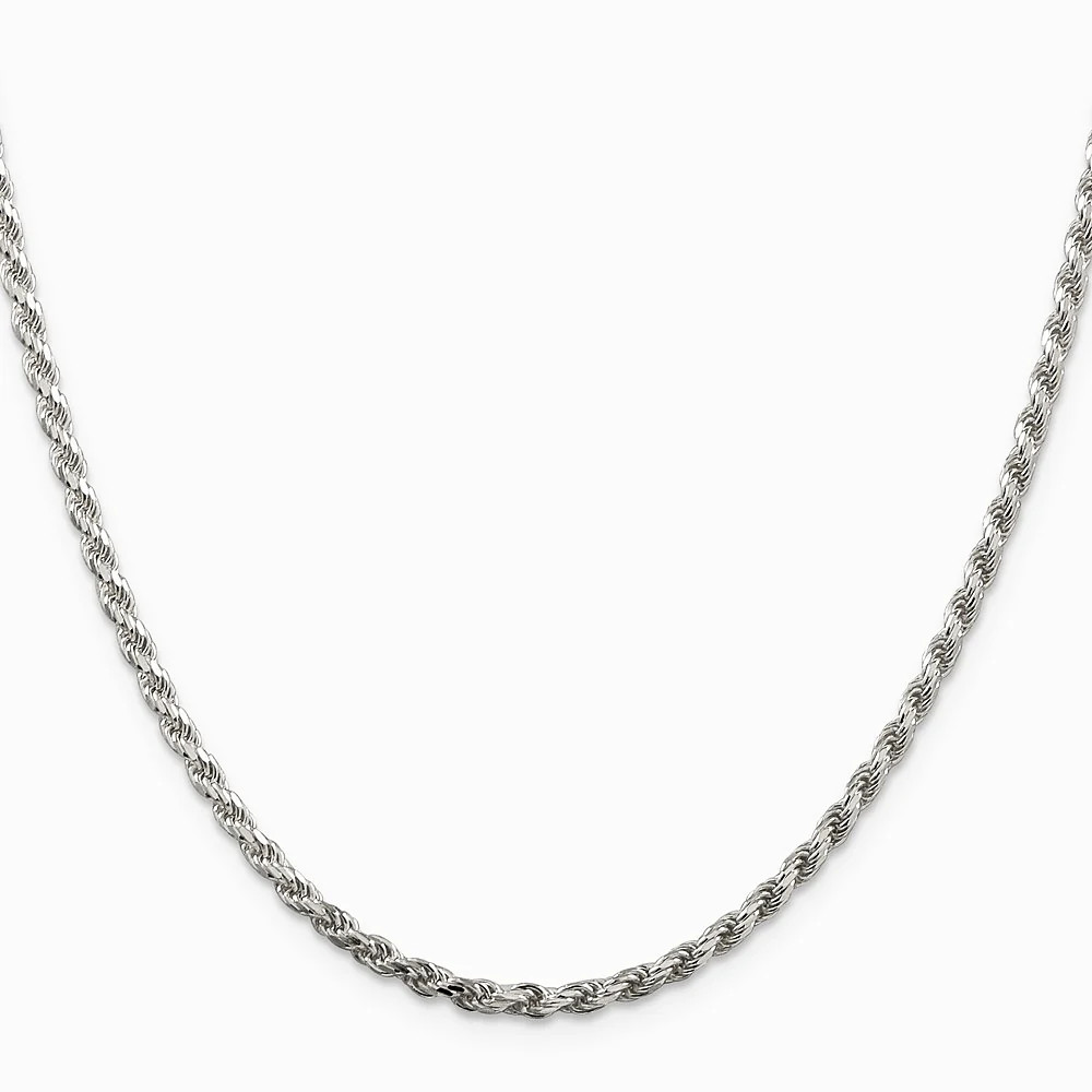 Sterling Silver 2.75mm Diamond-Cut Rope Chain Necklace 16″-36″