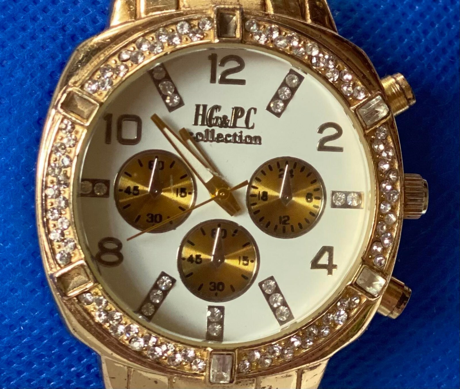 wristwatch female old HG&PC Metal Stainless Steel plated golden zircon stone