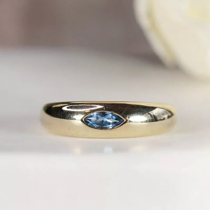 London Blue Topaz Gemstone Ring Yellow Gold Plated Silver Wedding Gift Ring