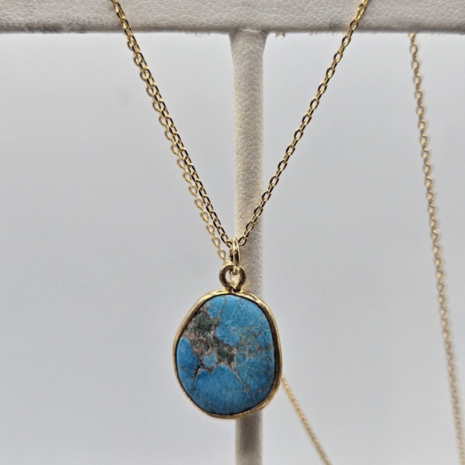 Gold Dainty Turquoise Wire Wrapped Charm Necklace Boutique Brand 16K Plate Brass