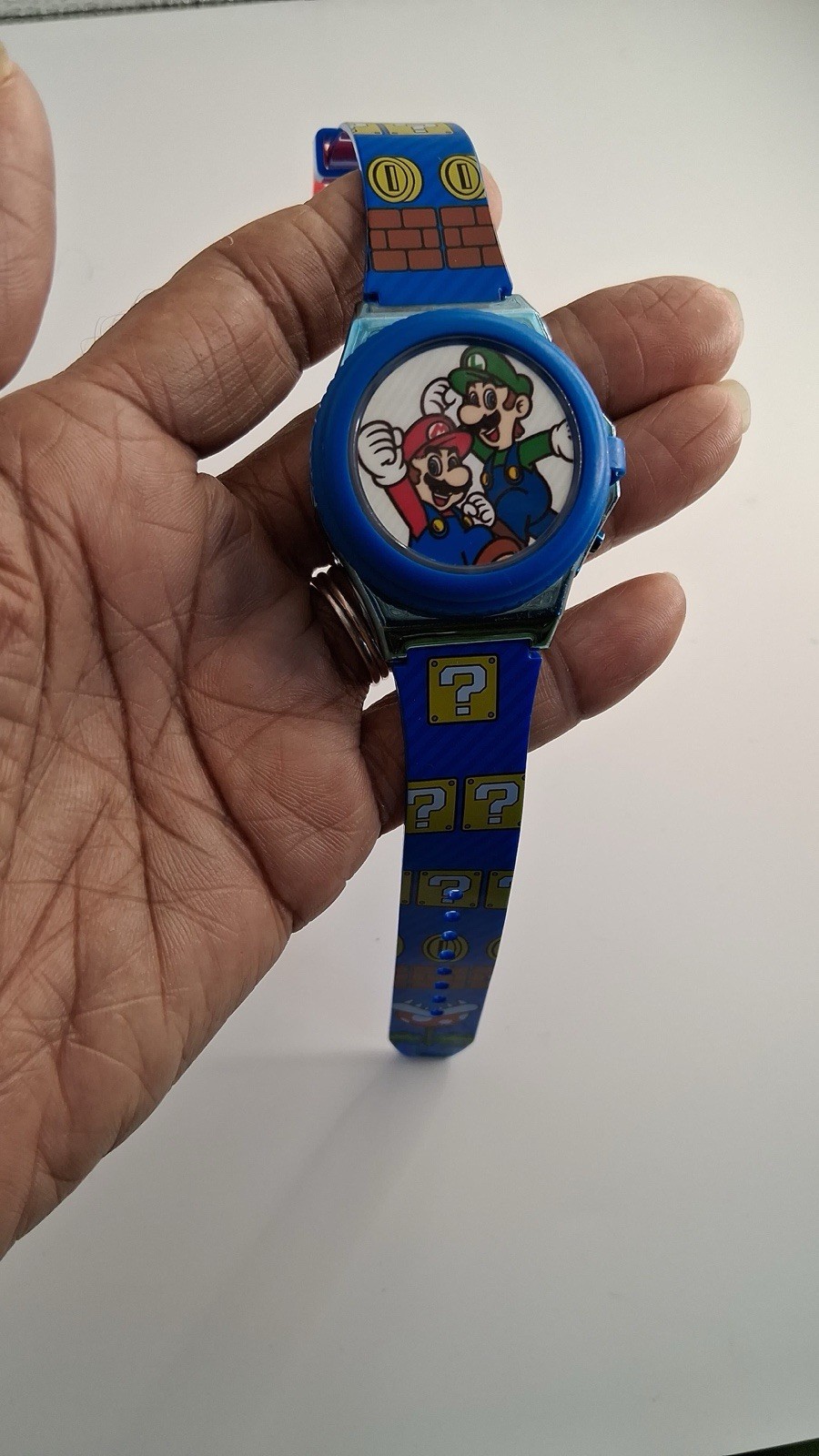 Nintendo Super Mario Luigi Kids Digital Watch Blue Strap Question Block Accutime