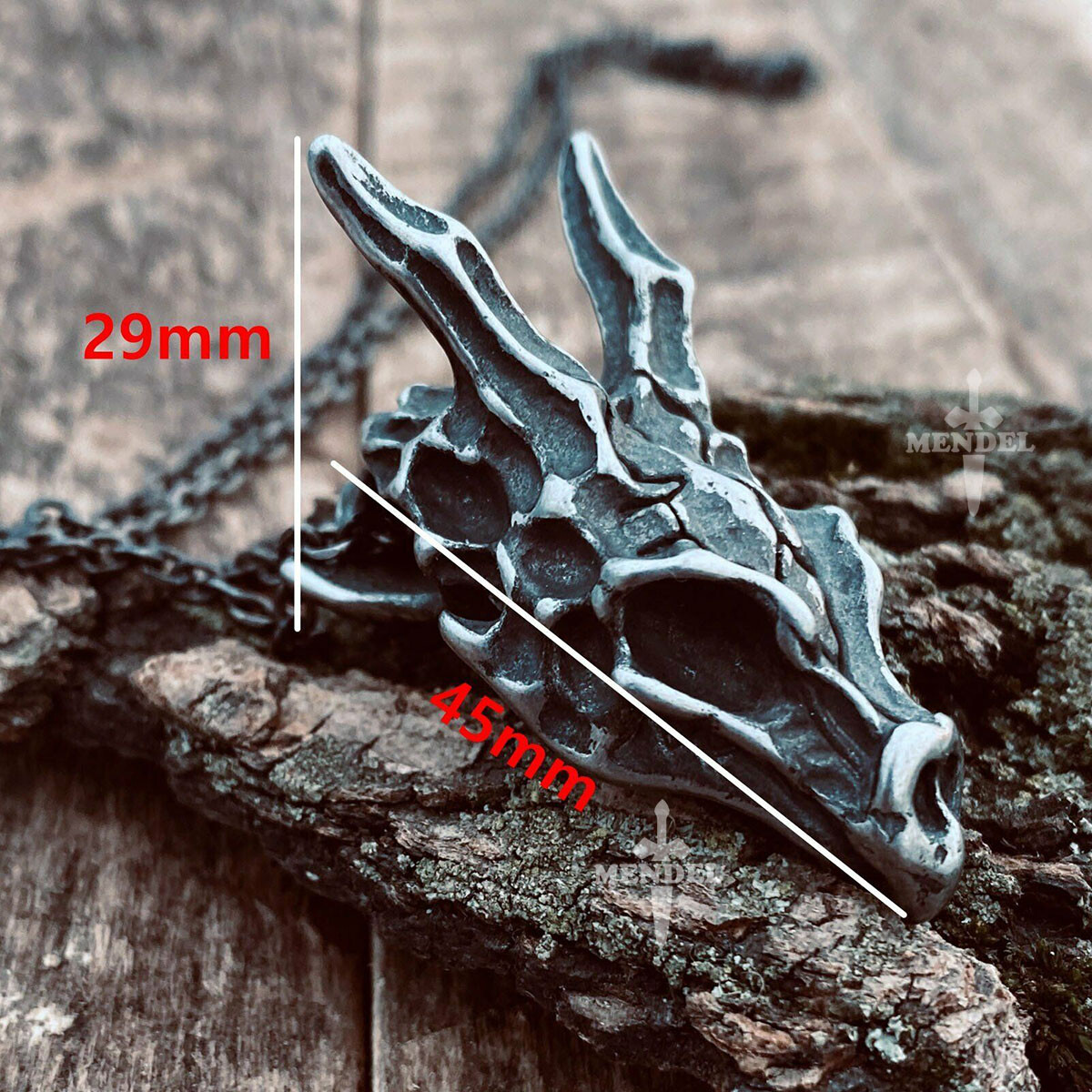 MENDEL Mens Stainless Steel Heavy Wolf Dragon Skull Pendant Necklace Vintage Men