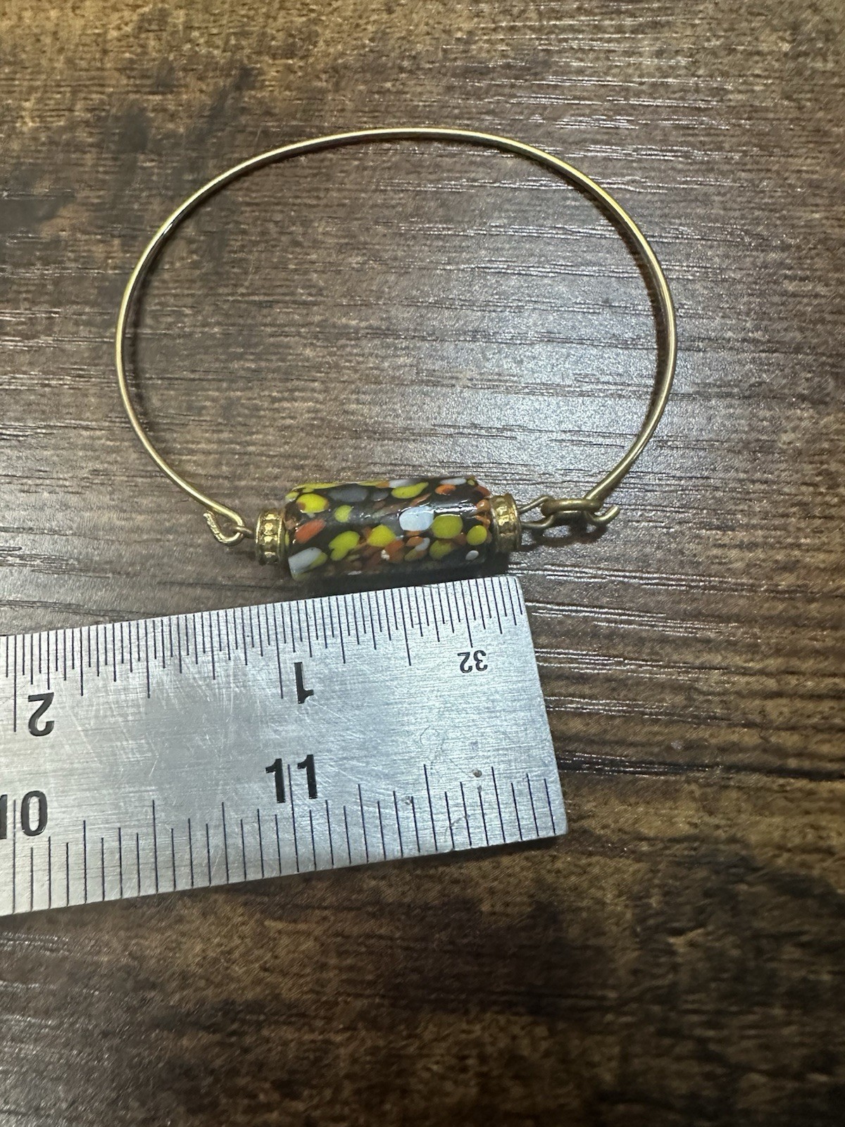 Handmade Artisan Metal Braclet With Glass Pottery Bead BoHo Free Shipping