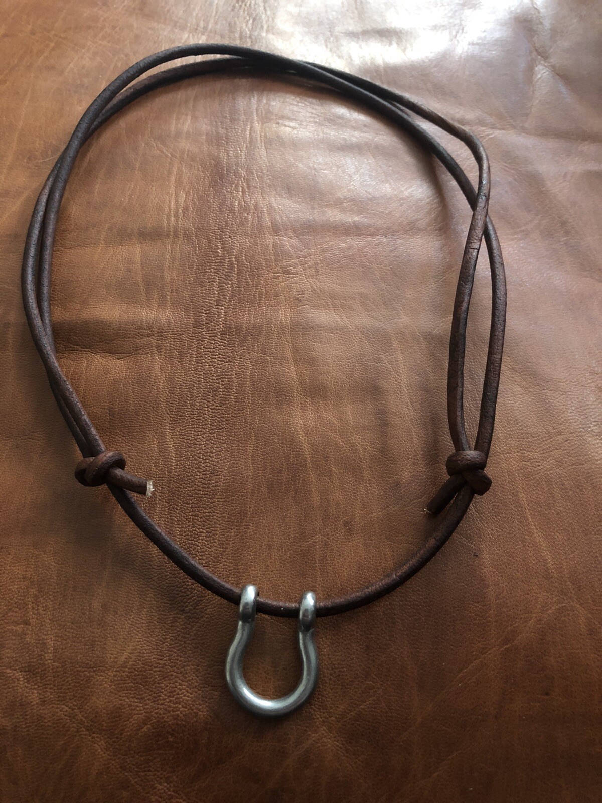 Abercrombie & Fitch Vintage Leather Lucky Horseshoe Metal Necklace Rare Western